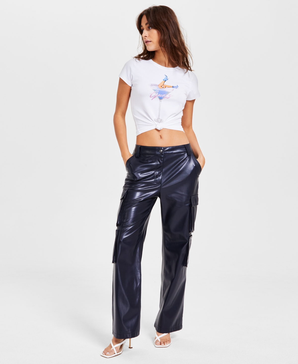 Women's Kori High-Rise Faux-Leather Cargo Pants - Daring Ocean