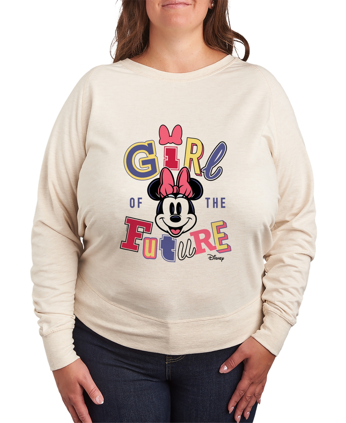 Plus Size Disney Minnie Mouse Girl Future Graphic Pullover T-shirt - Beige/Khaki