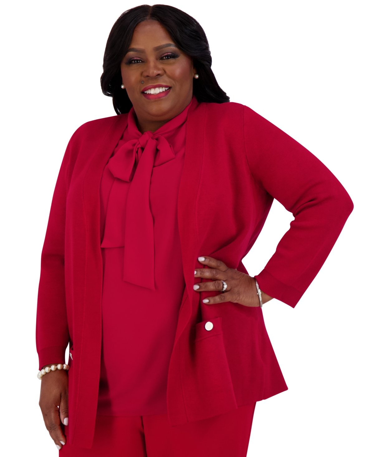 Kasper Women's Open-Front Long-Sleeve Cardigan