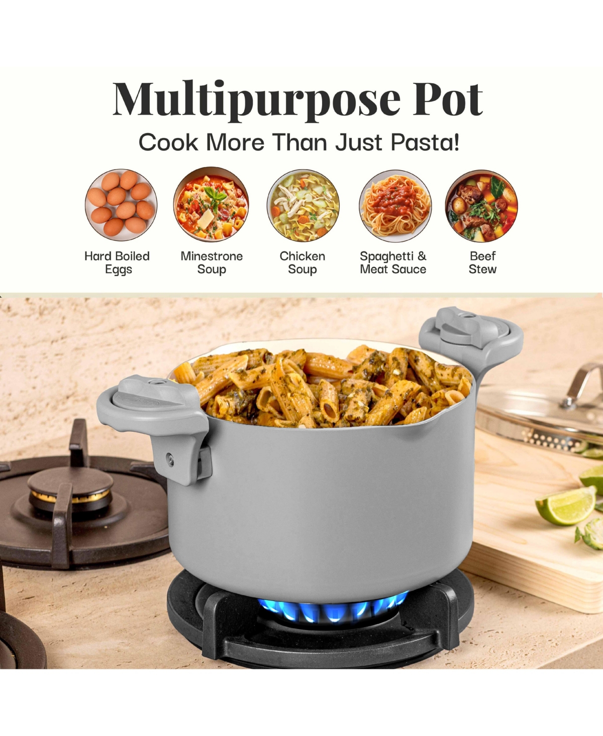 Gotham Steel qt. Ceramic Nonstick Pasta Pot with Built-in Strainer and Twist N Lock Handles