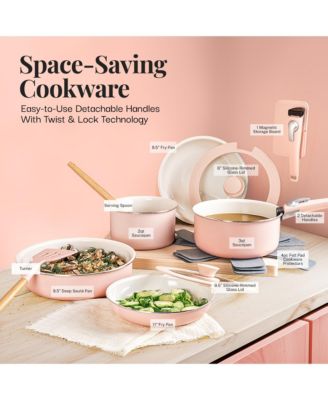 18 Piece Ceramic Nonstick Detachable Handle Cookware Set