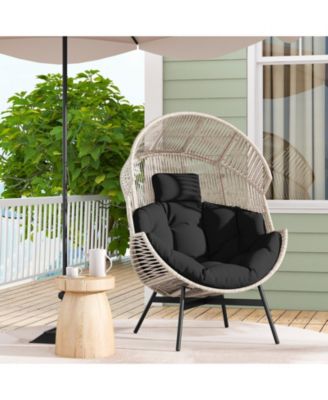 Wicker Oversized Egg Style Chair with Cushions and Headrest