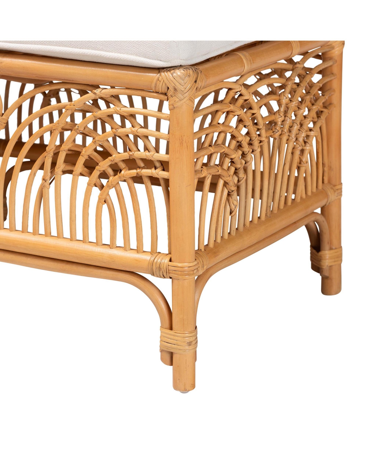 bali & pari Materra Modern bohemian Natural Brown Rattan Bench -light honey