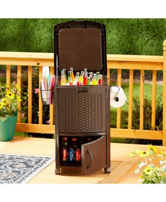 DCCW3000D 77 Quart Resin Wicker Patio Cooler with Cabinet & Wire Basket