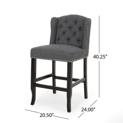 Set of 2 Wingback Counter Stools with Button-Tufted Back & Nailhead Accents-The Pop Home