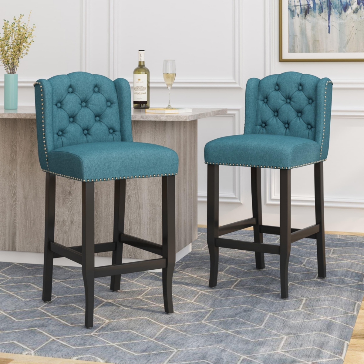 The Pop Home Tufted Wingback Counter Stools,Set of 2,for Kitchen Island or Bar-The Pop Home