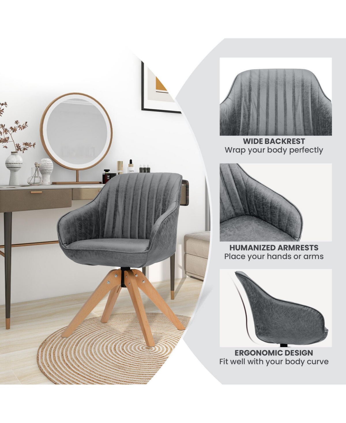 Gouun Modern Leathaire Set of 2 Swivel Accent Chair with Beech Wood Legs