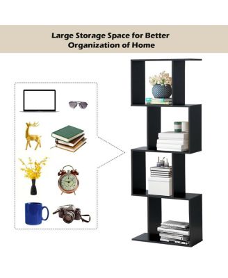 4 Tiers Wooden S-Shaped Bookcase for Living Room Bedroom Office