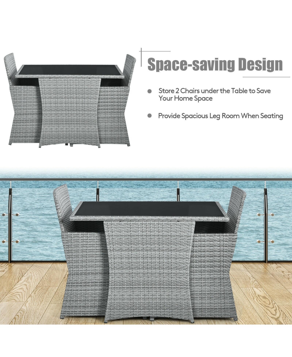 Gouun 3 Pieces Patio Rattan Furniture Set with Cushioned Armrest Sofa