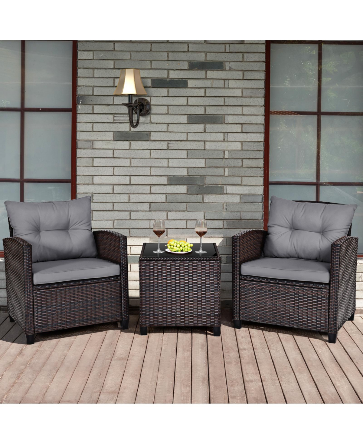 Gouun 3 Pieces Rattan Patio Furniture Set with Washable Cushion