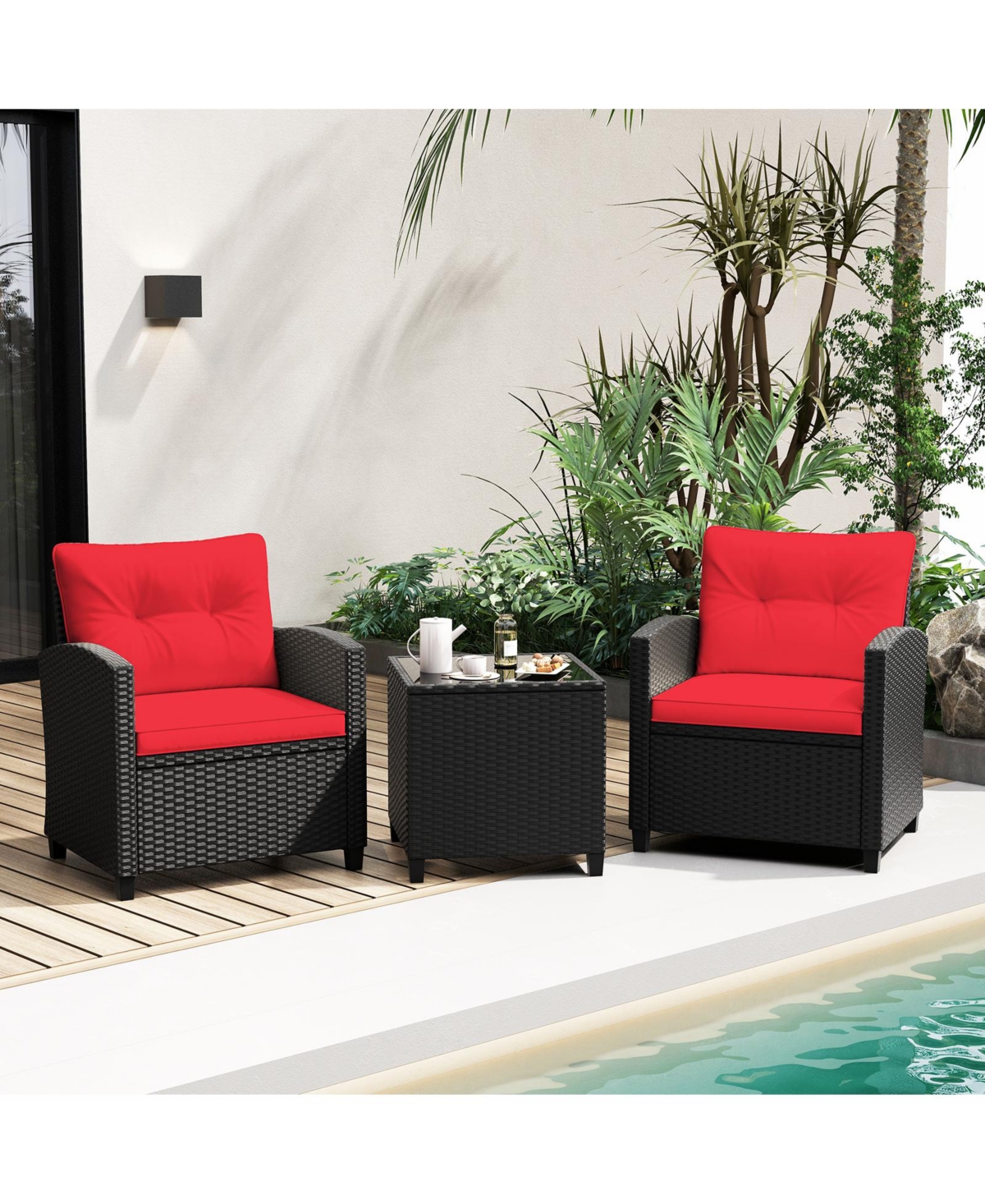 Gouun 3 Pieces Patio Furniture Set with Tempered Glass Table