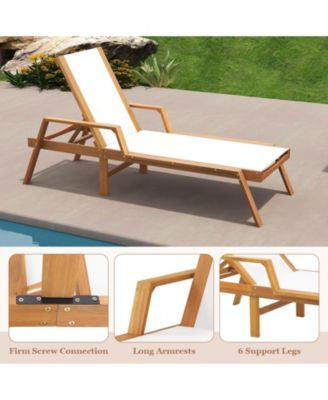 Patio Chaise Lounge Chair with Armrests and Fabric Seat for Backyard