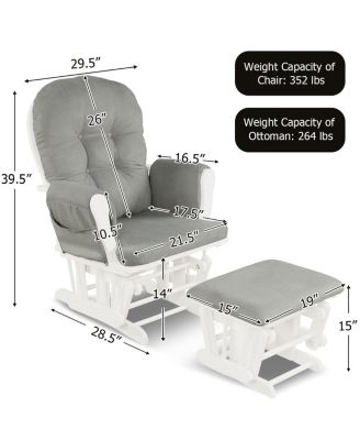 Wood Glider and Ottoman Set with Padded Armrests and Detachable Cushion