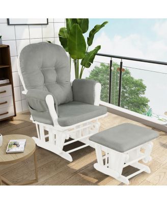 Wood Glider and Ottoman Set with Padded Armrests and Detachable Cushion