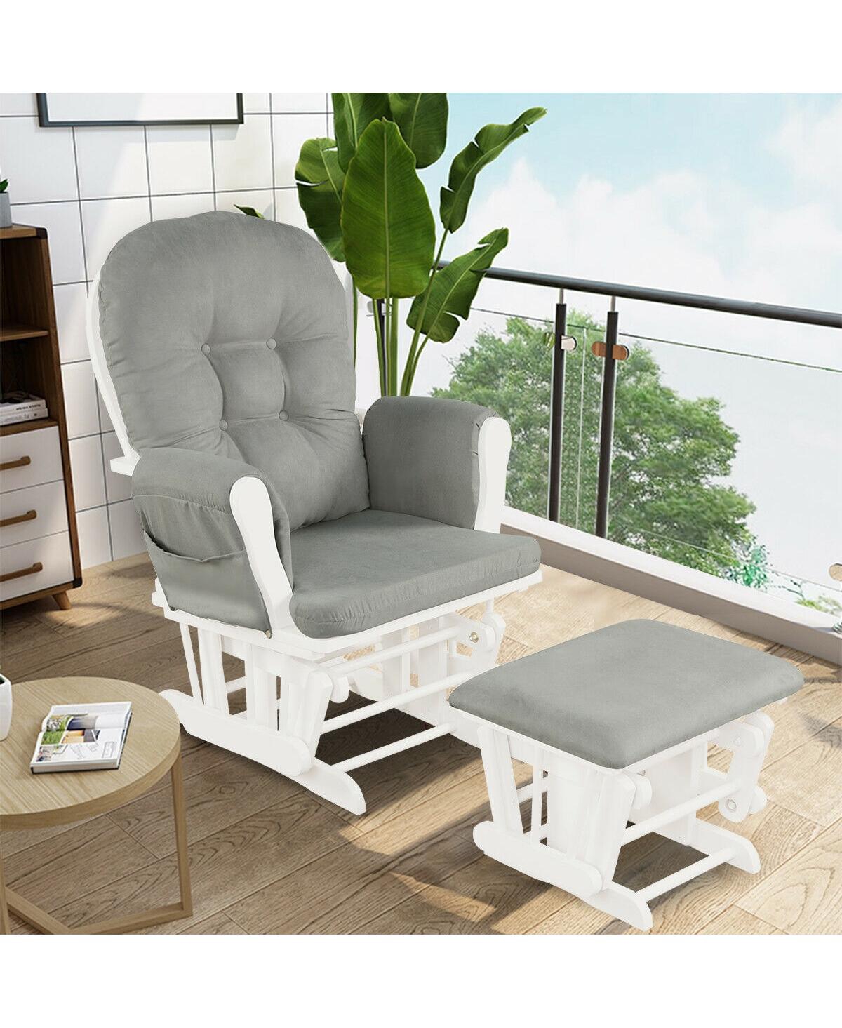 Gouun Wood Glider and Ottoman Set with Padded Armrests and Detachable Cushion
