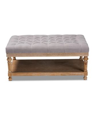 Lindsey Modern and Rustic Grey Linen Fabric Upholstered and Greywashed Wood Cocktail Ottoman