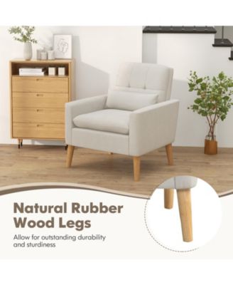 Accent Chair with Lumbar Pillow, Padded Cushions, and Rubber Wood Legs