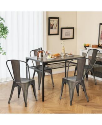 4 Pcs Modern Bar Stools with Removable Back and Rubber Feet-Gun