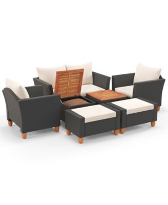 7 Pieces Patio Furniture PE Rattan Sectional Sofa Set with Armchairs and Table