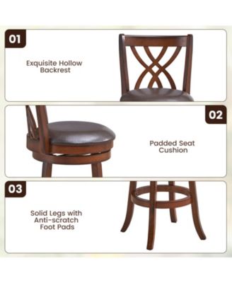 360° Swivel Counter Height Chairs with PU Leather Cushioned Seat and Footrests-30 inches