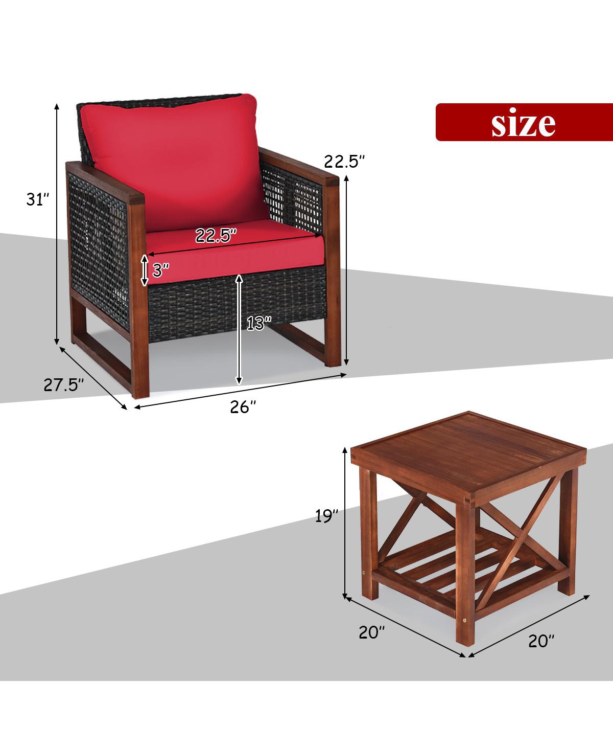 Gouun 3 Pieces Acacia Wood Patio Furniture Set with Table