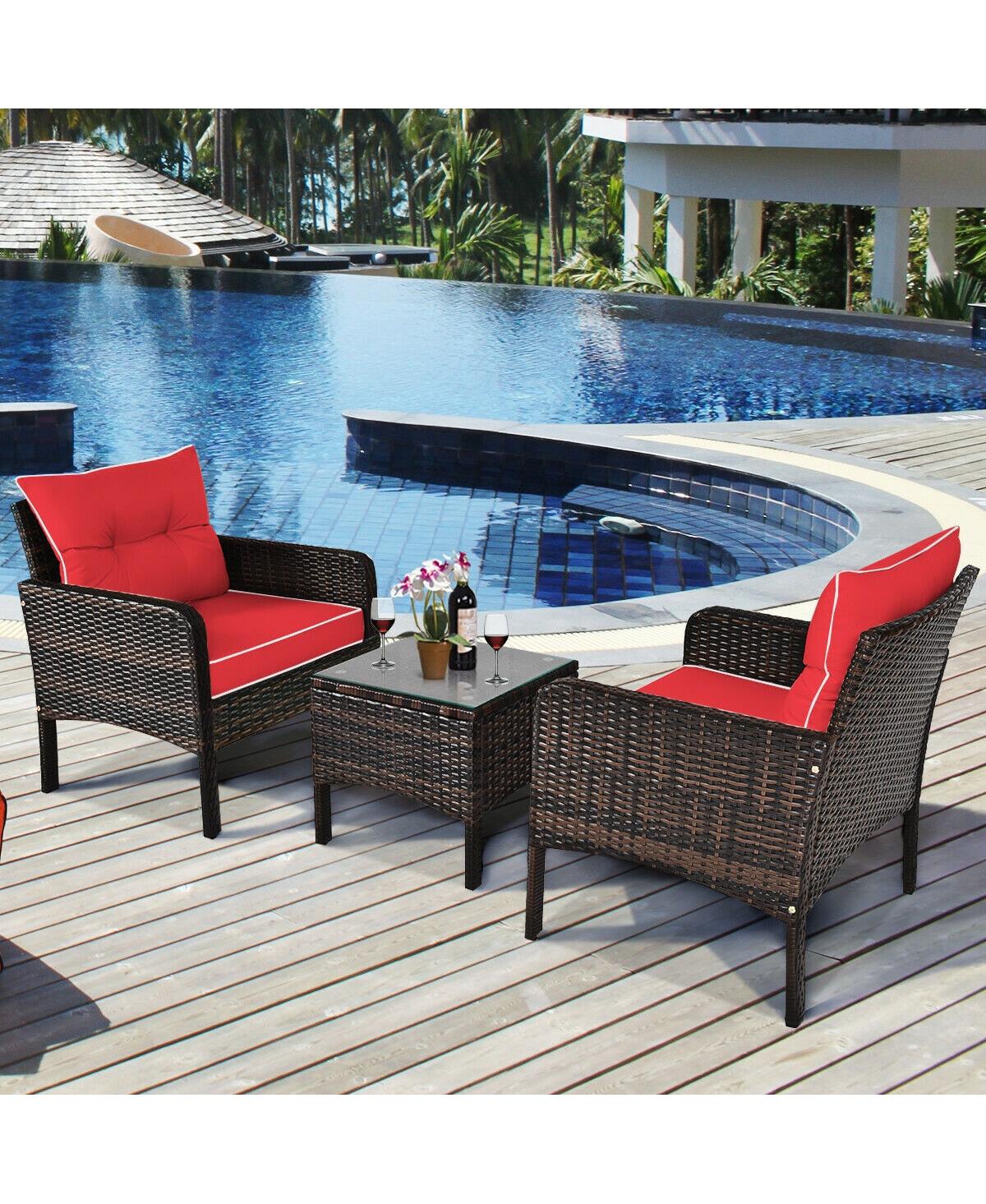 Gouun 3 Pcs Outdoor Patio Rattan Conversation Set with Seat Cushions