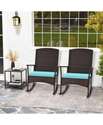 3 Piece Patio Rocking Set Wicker Rocking Chairs with 2-Tier Table