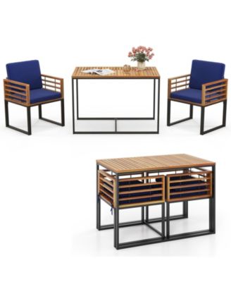 3 Pieces Outdoor Dining Set with 2 Acacia Wood Armchairs and Dining Table