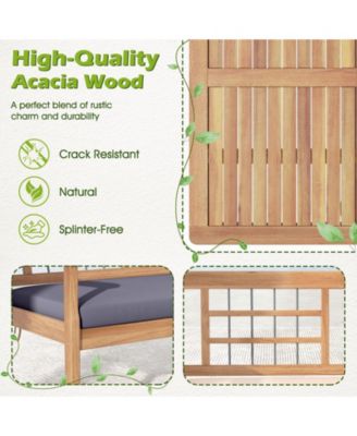 4 Piece Wood Patio Furniture with Armchairs Loveseat and Table