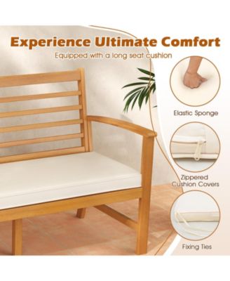 Patio 64 Inch Wood Bench with Seat Cushion and Slatted Seat for Backyard-Off