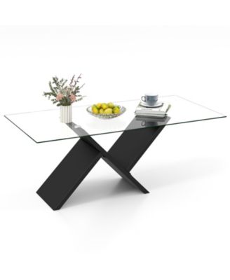 47 Inch Rectangle Glass Table Modern Center Table with Tempered Glass Tabletop