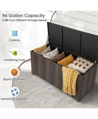 96 Gallon PE Wicker Outdoor Storage Box with 4 Wheels