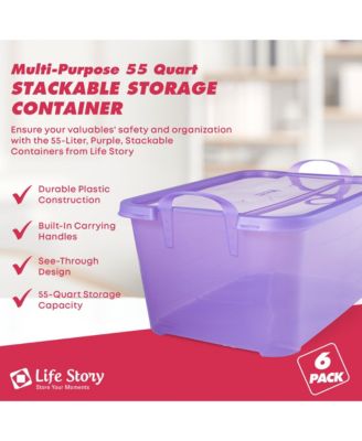 Purple Stackable Closet &amp; Storage Box 55 Quart Containers (6 Pack)