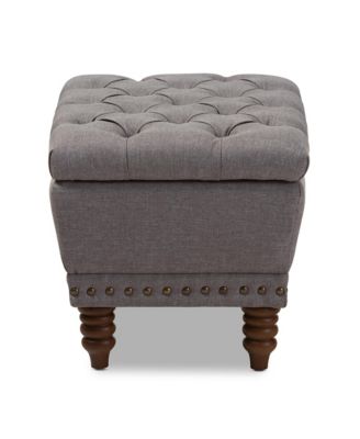 Annabelle Modern and Contemporary Light Grey Fabric Upholstered Walnut Wood Finished Button-Tufted Storage Ottoman