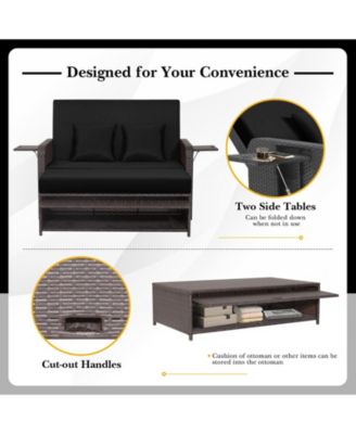 Patio Rattan Daybed with 4-Level Adjustable Backrest and Retractable Side Tray