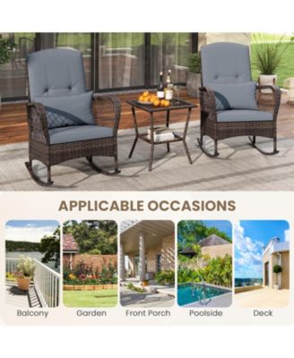 3 Pieces Rocking Bistro Set with 2-Tier Table
