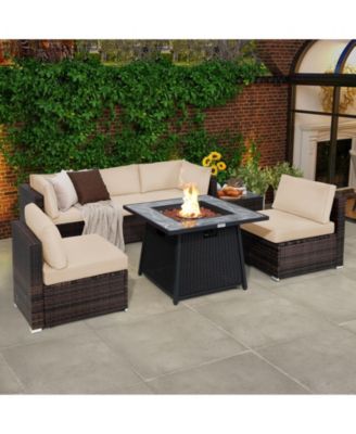 7 Pieces Patio Furniture Set with 35 Inches 50000 BTU Propane Gas Fire Pit Table and Waterproof Cover for Firpit