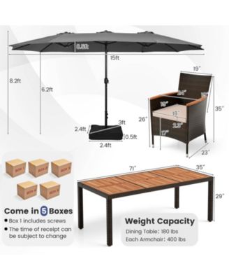 11 Pieces Patio Dining Set with 15 Feet Double-Sided Patio Umbrella and Base