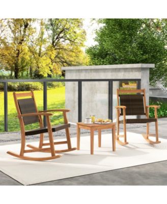 3 Pieces Acacia Wood Patio Rocking Chair Set with Side Table