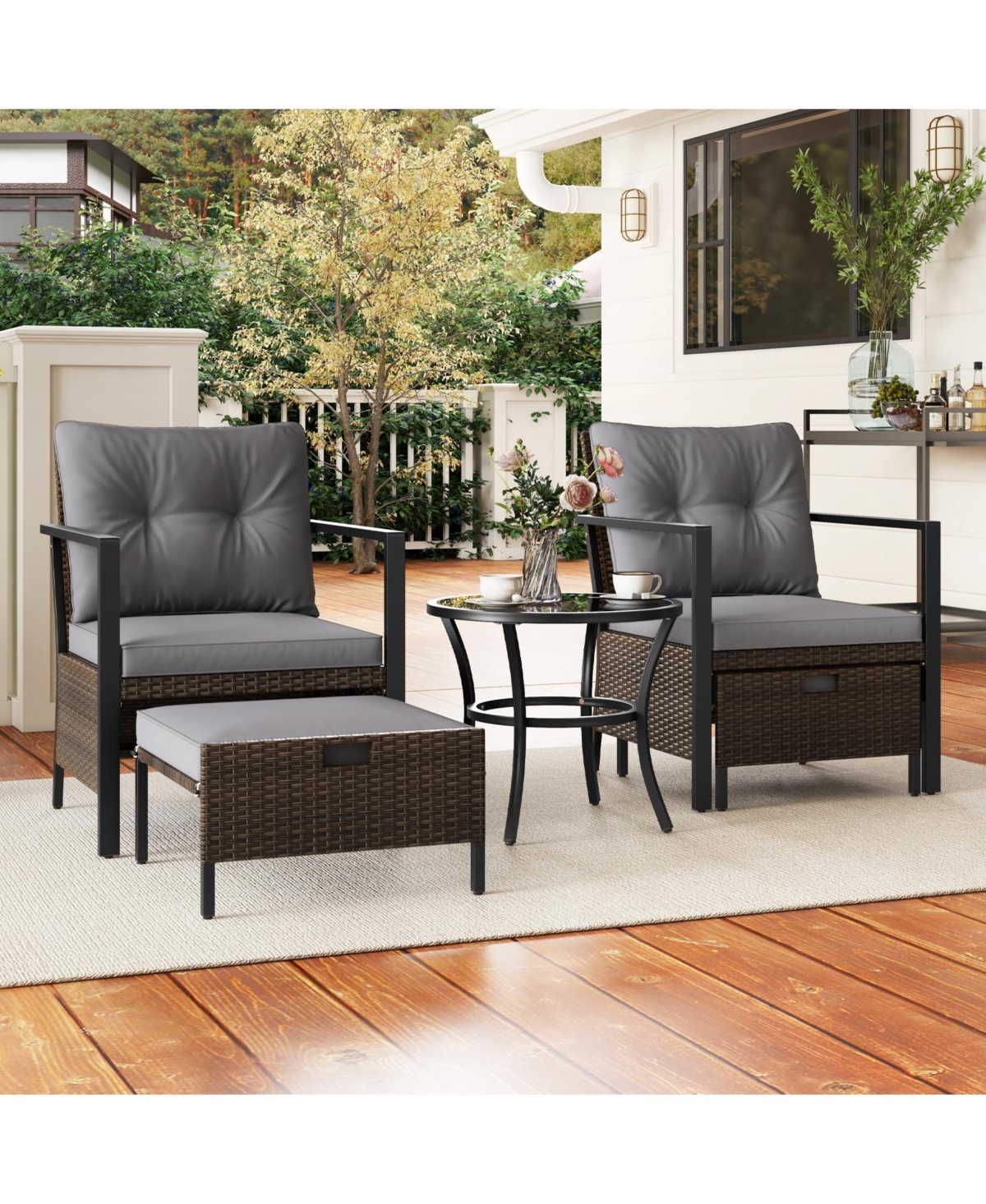4 Piece Outdoor Furniture Set with Glass Topped Table