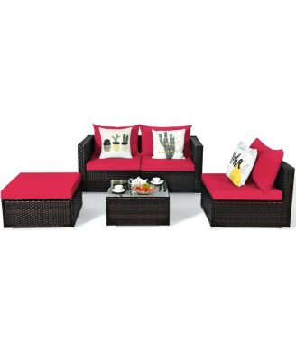 5 Pieces Patio Rattan Sectional Furniture Set with Cushions and Table