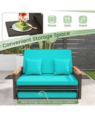 Outdoor Wicker Daybed with Folding Panels and Storage Ottoman