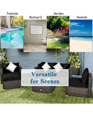 6 Pieces Patio Rattan Furniture Set with Sectional Cushion