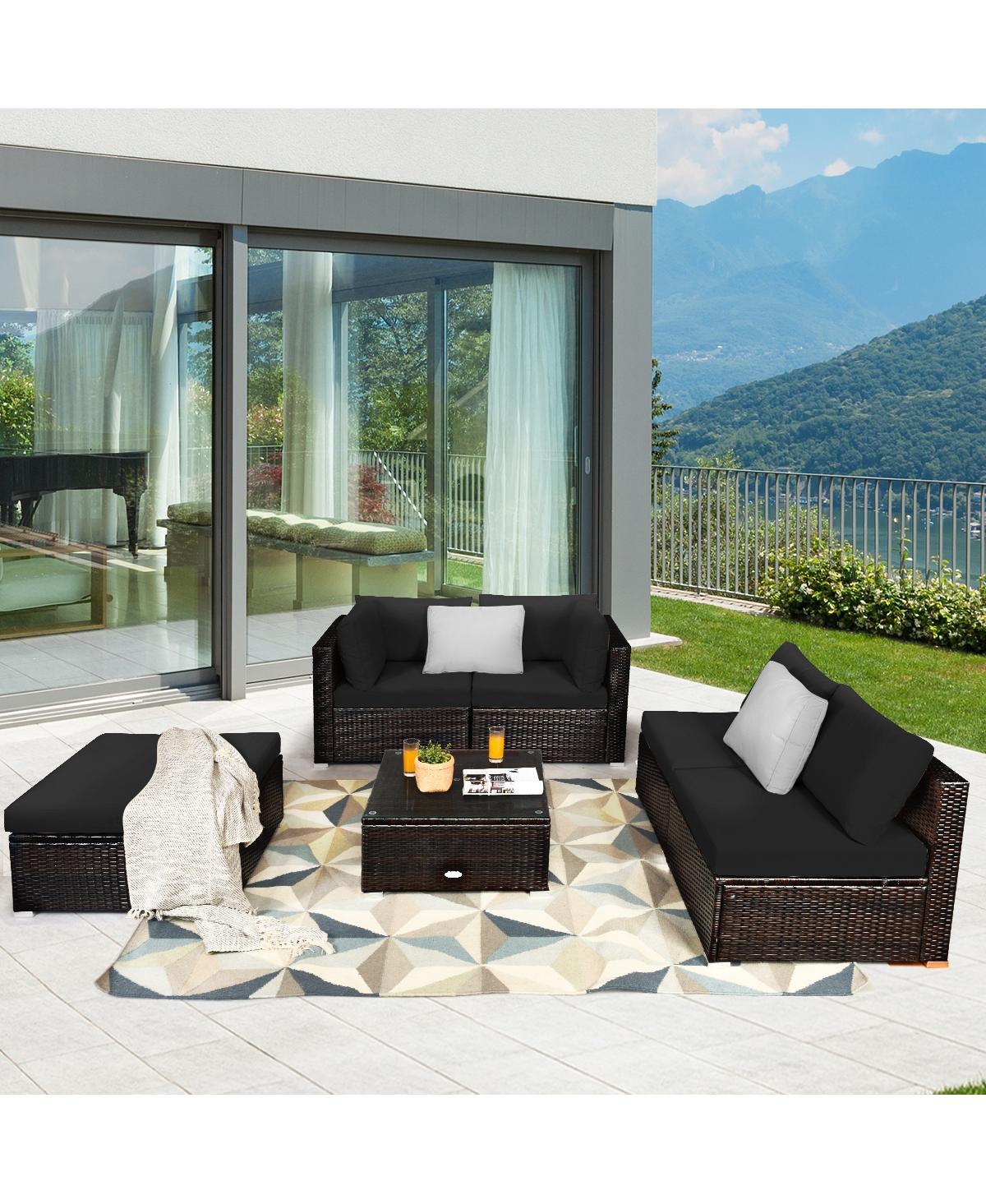 Gouun 6 Pieces Outdoor Patio Rattan Sectional Sofa Set with Table