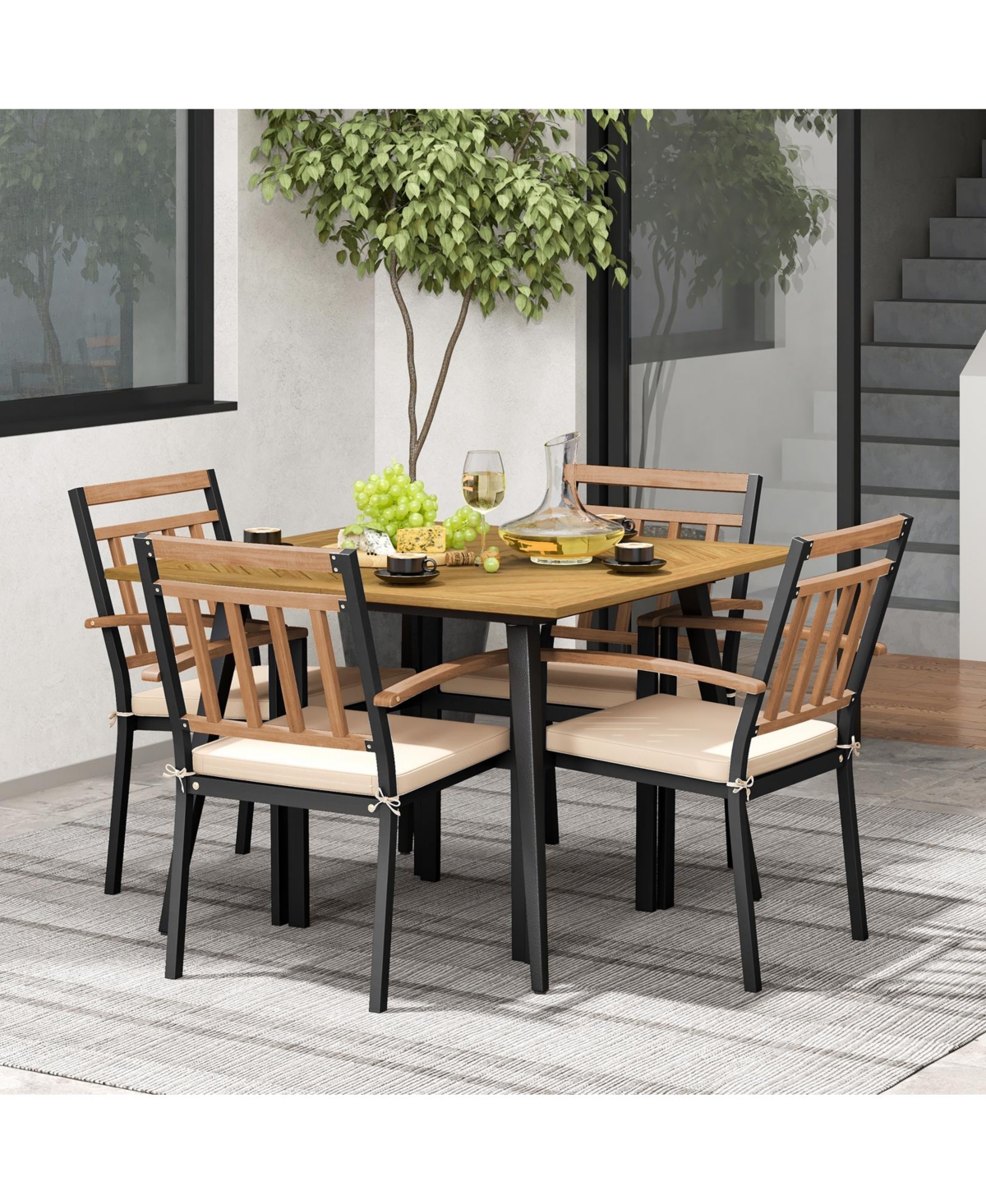Gouun 5 Pieces Patio Dining Set with Cushions and 1.9 inches Umbrella Hole