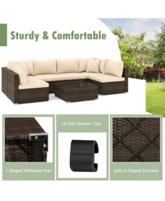 7 Pieces Patio Rattan Furniture Set with Sectional Sofa Cushions