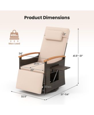 Patio Rattan 360&deg; Swivel Recliner Chair with Adjustable Backrest and Footrest