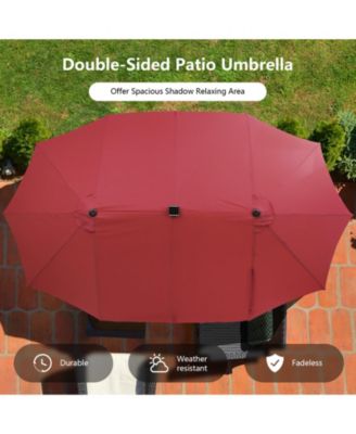 11 Pieces Patio Dining Set with 15 Feet Double-Sided Patio Umbrella Base Included-Wine