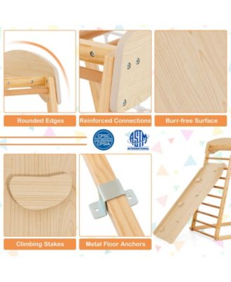 6-in-1 Jungle Gym Wooden Indoor Playground with Double-Sided Ramp and Monkey Bars