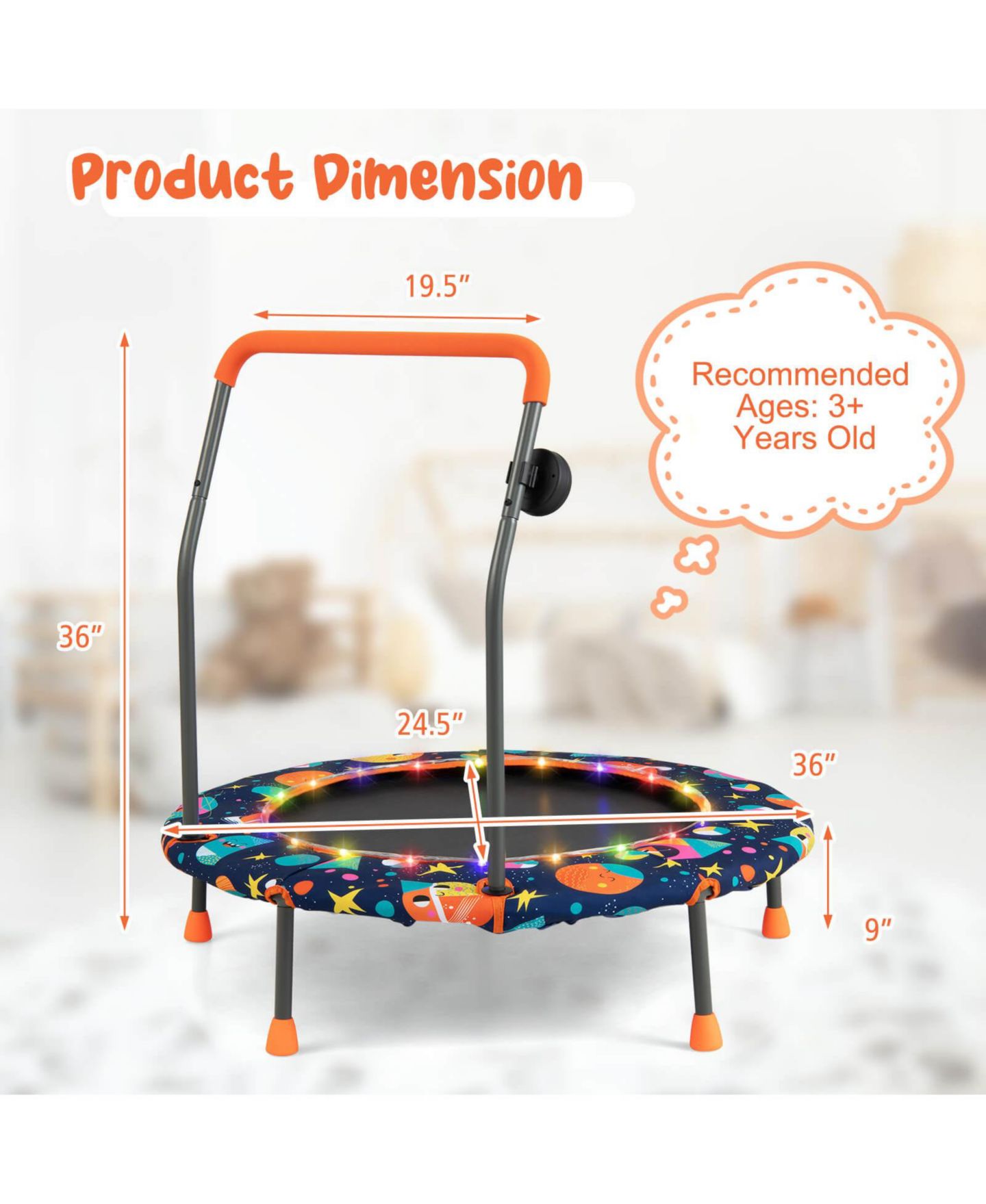Детская игрушка GOUUN 36 Inch Mini Trampoline with Colorful LED Lights and Bluetooth Speaker — фото 5